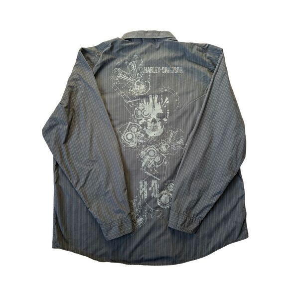 Harley Davidson Y2K Skull Button Up Snap Shirt size 3XL Black Striped - Picture 2 of 10